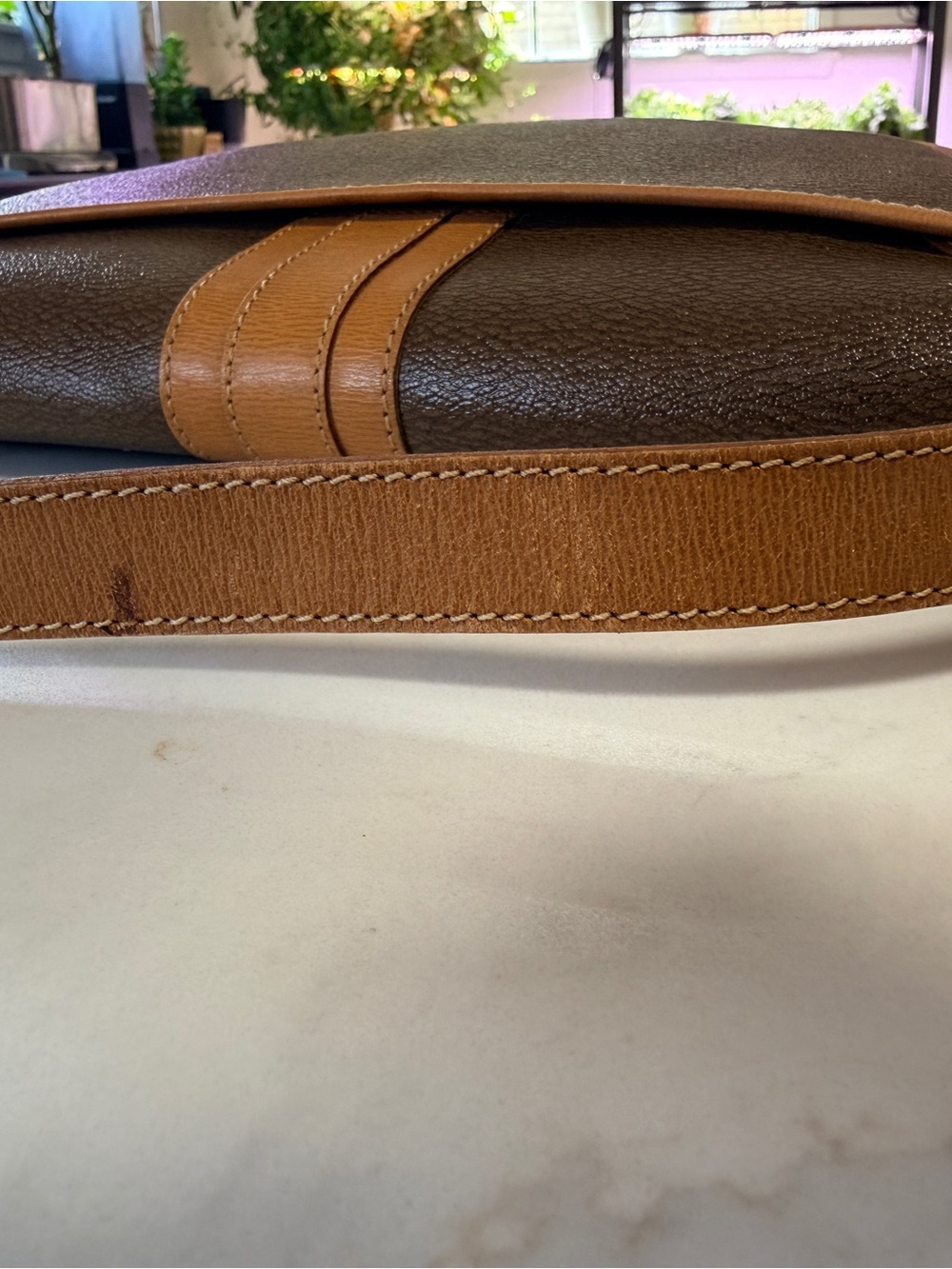 Vintage Lancel Brown & Tan Leather Crossbody Saddle Bag | Made in France - Picture 15 of 16